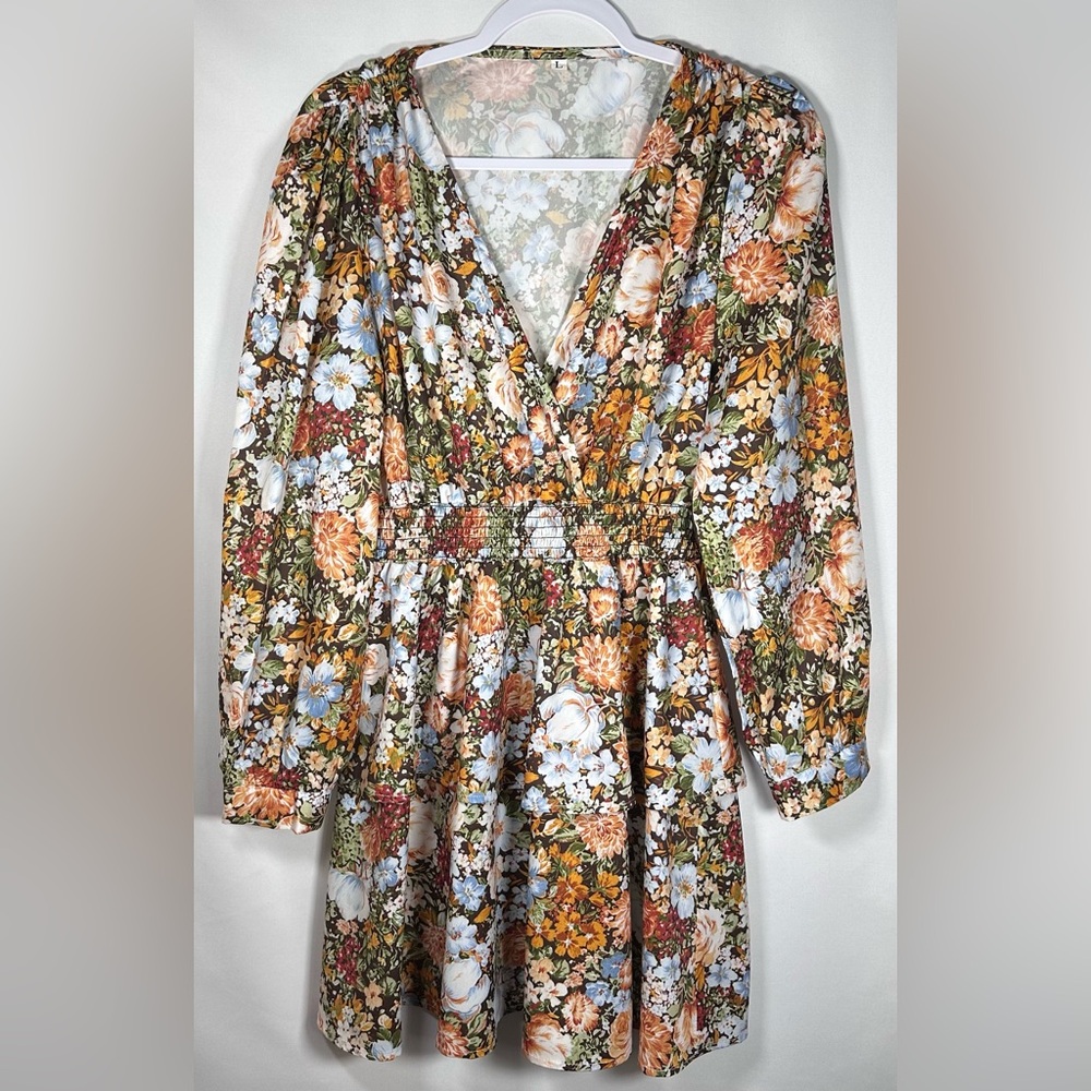 SHEIN Floral Print Dress Long Sleeves Ruffles Size Large NWOT